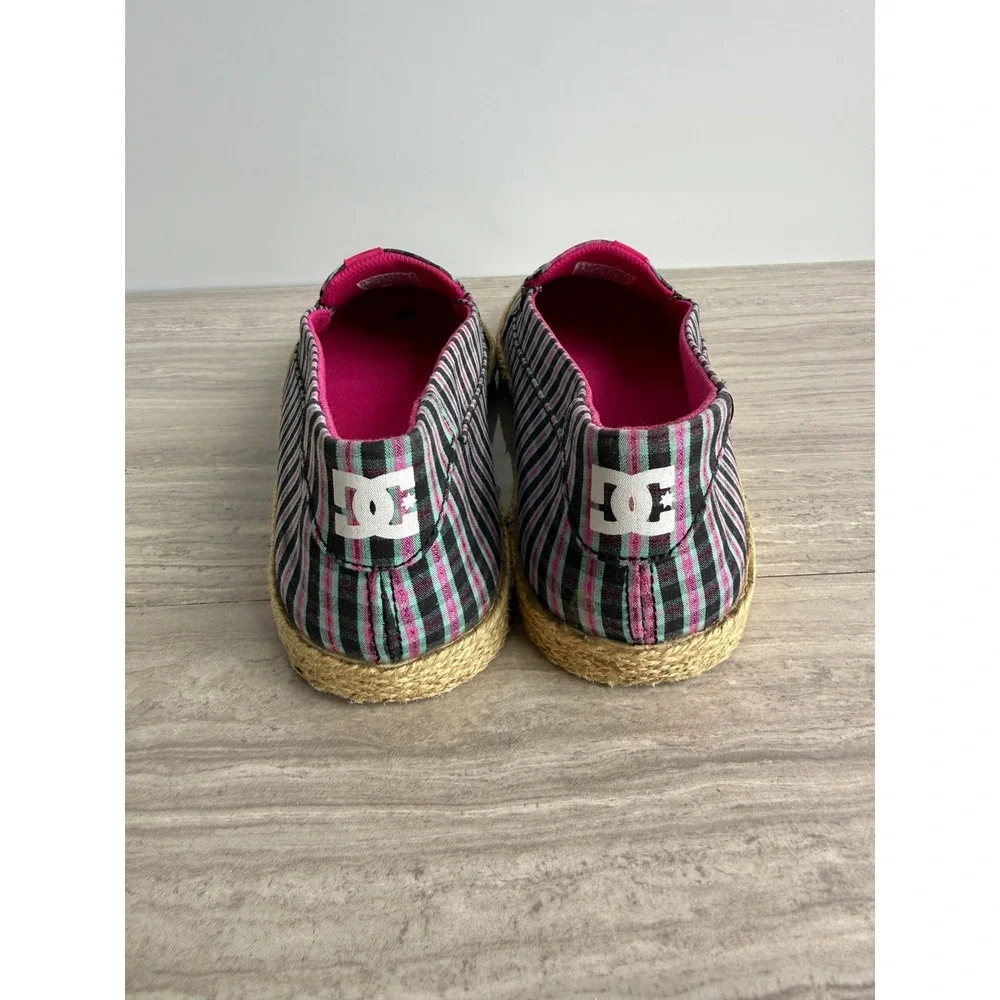 DC Y2K Shoes Slip On Villainess Jute Plaid Green Pink Women 8.5 Skate Streetwear
